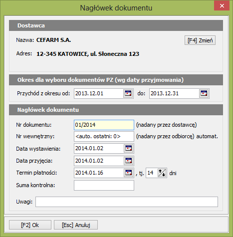Korekty wewnętrznej jest to ta sama korekta wewnętrzna jak w przypadku poprawy zwykłej faktury VAT zakupu (opisane w instrukcji do systemu KS-ASW).