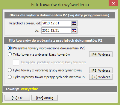 Rys. 5. Okno wyboru przychodu do zgrupowania wprowadzaną fakturą zbiorczą.