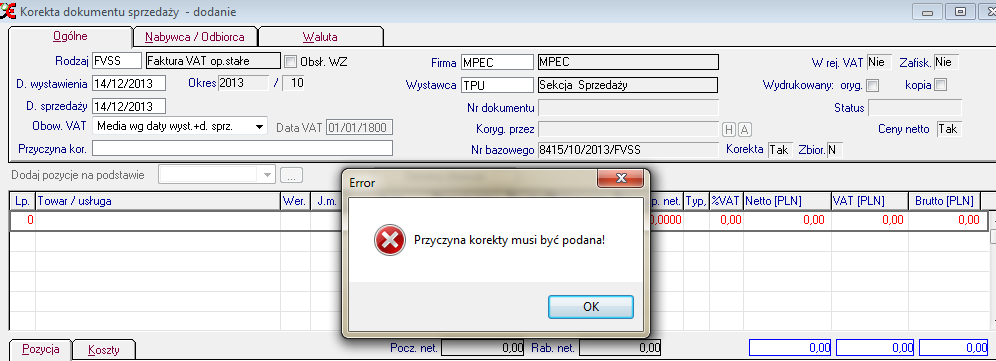 VAT 2014 realizacja w systemie KOMADRES Elementy na fakturze Korekta faktury KOMADRES