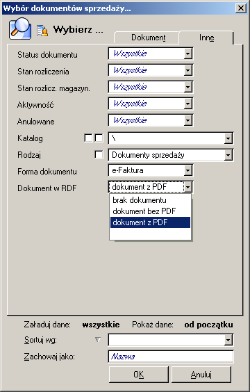 Forte Handel 10 / 13 Wyszukiwanie e-dokumentów W oknie Wybierz w Kartotekach dokumentów na zakładce Inne zostały dodane opcje wyszukiwania dokumentów: Forma dokumentu: e-faktura, faktura papierowa,