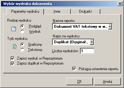 Forte Handel 6 / 13 Drukując duplikat faktury papierowej również można go zapisać w Repozytorium poprzez wybranie opcji Zapis duplikatu w Repozytorium.