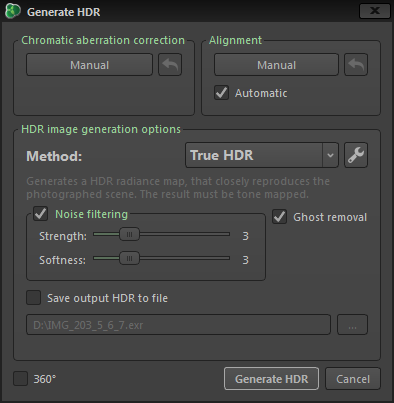 Etap generacji obrazu HDR można dalej podzielić na pod-etapy: pre-processing (korekcja aberracji