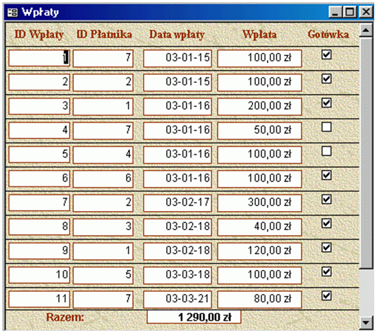 Rysunek 5: Zadanie 4 Korzystaj c z kreatora przygotuj formularz tabelaryczny dla tabeli Wpªaty.