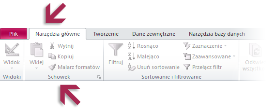 Jak rozpocząć pracę z programem Access 2010 Po otwarciu programu Access 2010 jest wyświetlany widok Backstage zawierający wiele poleceo, które w programie Access 2003 znajdowały się w menu Plik.