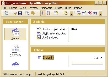 Rys. 8: Baza danych po dodaniu tabeli "Znajomi" Rys. 9: tabela wypełniona przykładowymi danymi Zadanie 2.
