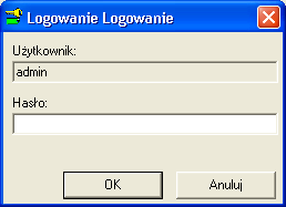 W kolejnym oknie należy wprowadzić hasło użytkownika. W przypadku hasła program rozróżnia duże i małe litery. Po wprowadzeniu hasła i zaakceptowaniu pojawia się okno główne programu.