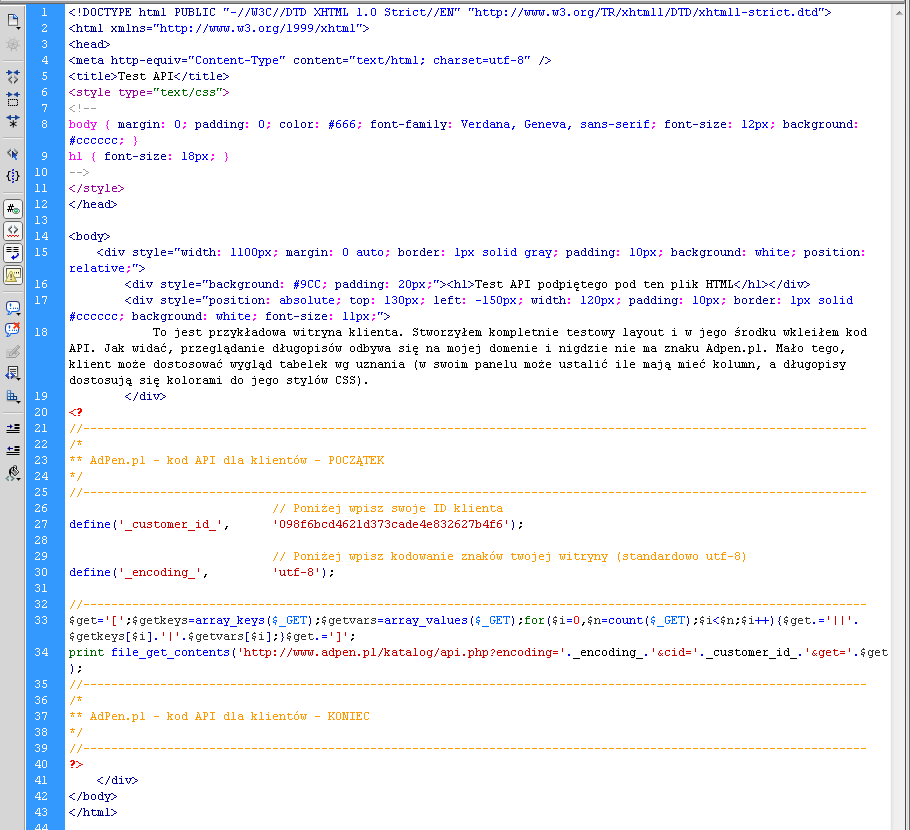 Jak widać na powyższym zrzucie ekranu, kod PHP został wklejony w odpowiednim miejscu. Taki plik, po wykonaniu na serwerze jako http://www.nazwa-twojej-domeny.pl/katalog.