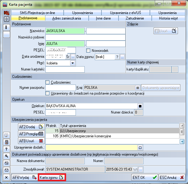 Rys. 1.8. Wybór Karty zgonu oraz dedykowanej listy w module Rozliczenia-> Rejestracje-> Zgony. Rys. 1.9.