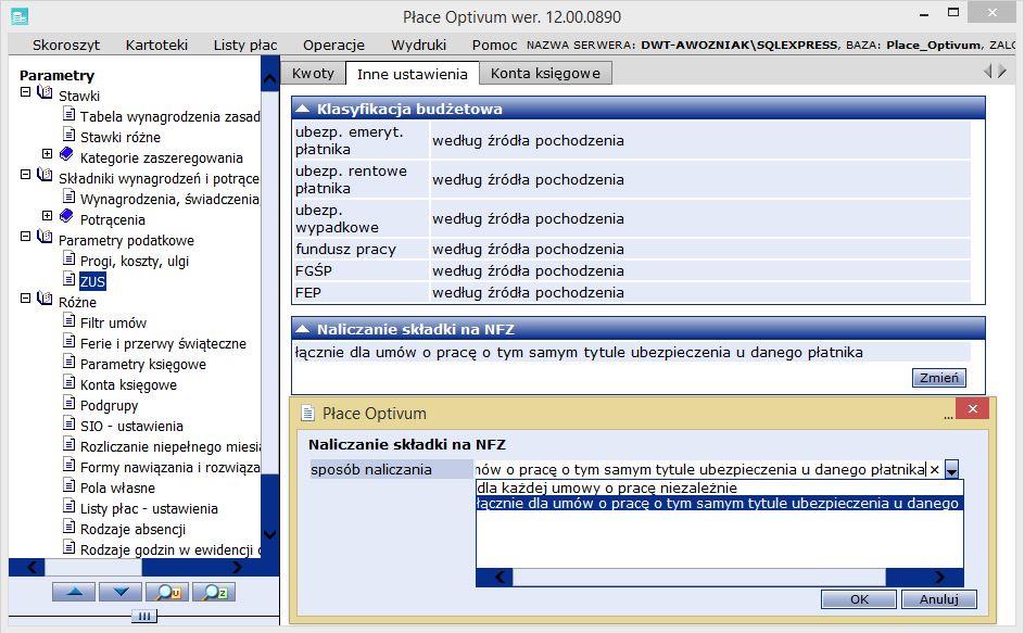 Płace Optivum Jak w programie naliczana jest składka na NFZ od kilku umów pracownika?