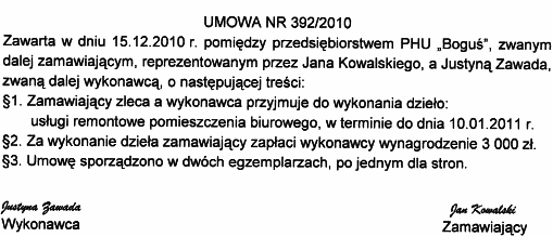 Strona17 56.Na podstawie zamieszczonego fragmentu umowy określ, jaka to umowa. A. Umowa o pracę. B. Umowa na zastępstwo. C. Umowa zlecenie. D. Umowa o dzieło. 57.