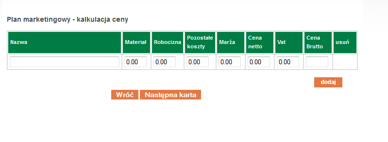 2. Plan marketingowy kalkulacja ceny - cz. 2. Tu wpisz nazwę produktu/usługi.