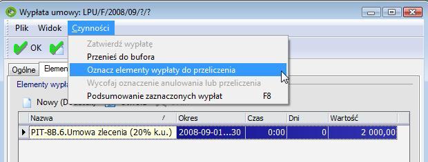 3. Następnie naliczamy wypłatę z parametrami jak poniżej: 4.