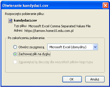 Etap V Pobieranie list przyjętych, wyniki rekrutacji między innymi w popularnych arkuszach kalkulacyjnych, np. Microsoft Excel.