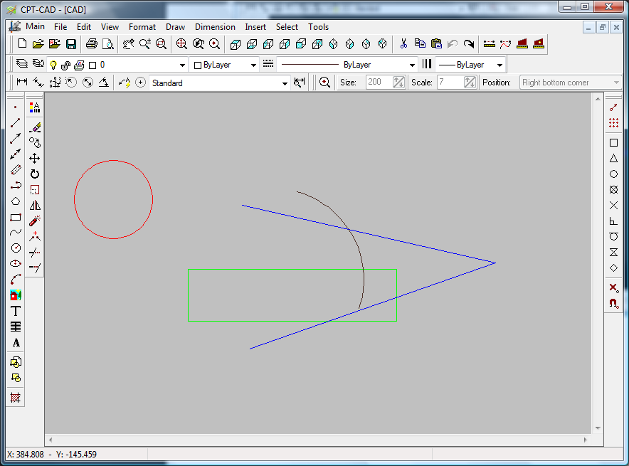 Zaimplementowana grafika wektorowa typu CAD zawiera większość funkcji, własności i opcji standardowych dla programów typu CAD (jak np. AutoCAD, Microstation etc.).