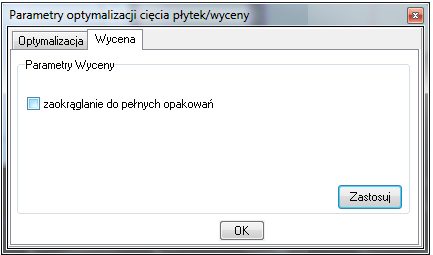 Włączenie lub wyłączenie optymalizacji oraz dodanie zapasu płytek następuje poprzez dwukrotne kliknięcie na nazwę płytki i zmianę ustawieo oraz wprowadzanie danych w nowym oknie (rys. 192).