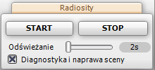 CAD Decor 2.0 Instrukcja obsługi 5. Grupa Radiosity Jest to najważniejszy panel który jest odpowiedzialny za główne obliczenia światła pośredniego.