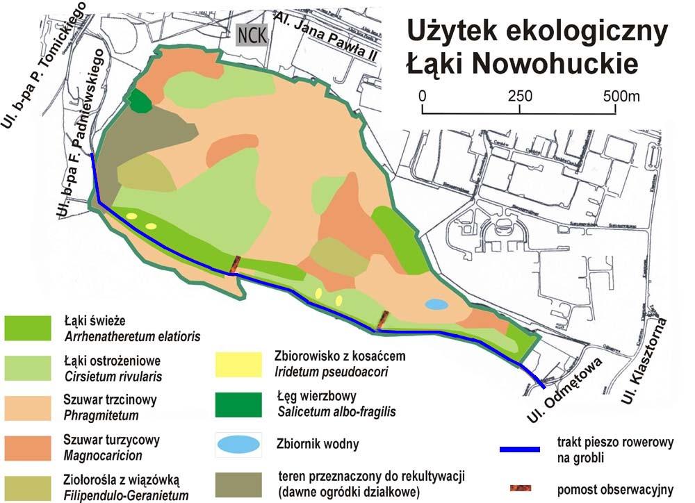 Łąki Nowohuckie Mapa Łąk Nowohuckich, na której