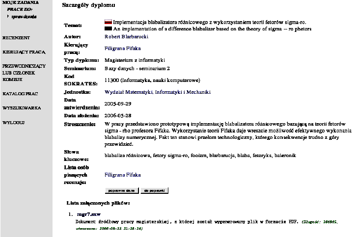 Szczegóły dyplomu -