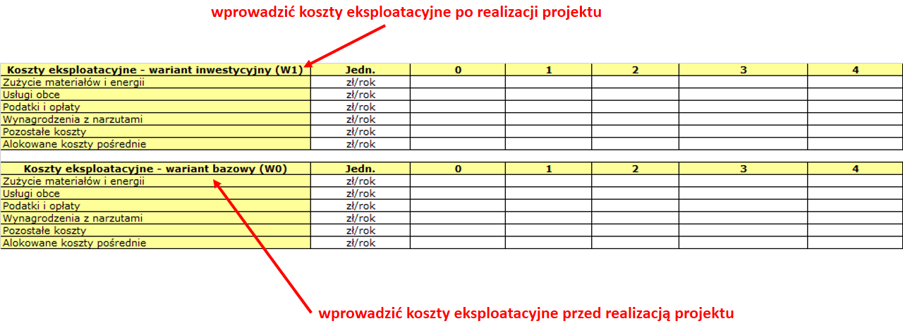 Sposób wprowadzenia kosztów do modelu przedstawiono na poniższym rysunku. Rysunek 12 Kalkulacja kosztów eksploatacyjnych dla wariantu bazowego i inwestycyjnego. Źródło: opracowanie własne. 7.