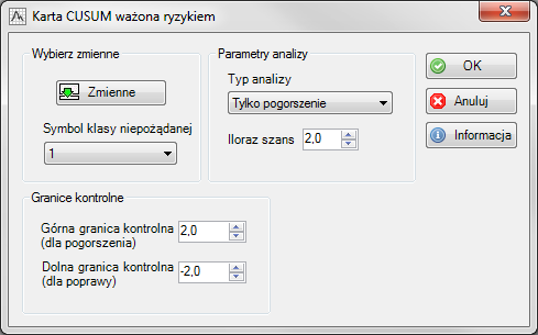 Pogorszenie i poprawa, Bez filtra min/max. Użytkownik ma również możliwość określenia osobnej wartości granic kontrolnych dla pogorszenia oraz poprawy jakości programu medycznego.
