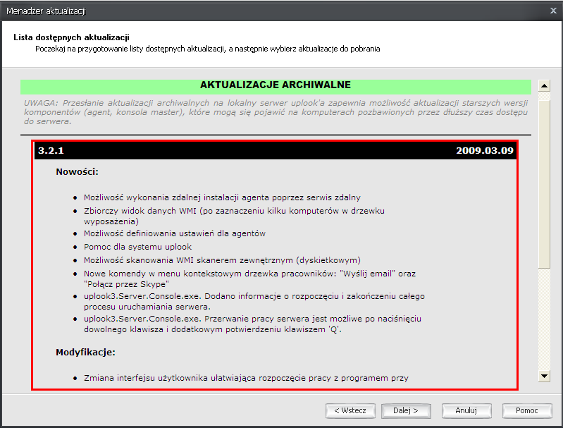 4. Po wybraniu metody aktualizacji i po wprowadzeniu niezbędnych parametrów kliknij przycisk Dalej > 5.