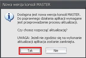 8. W kolejnym kroku, system automatycznie zaktualizuje moduły Serwera i Agentów oraz poprosi o zamknięcie Konsoli Master i ponowne jej uruchomienie.