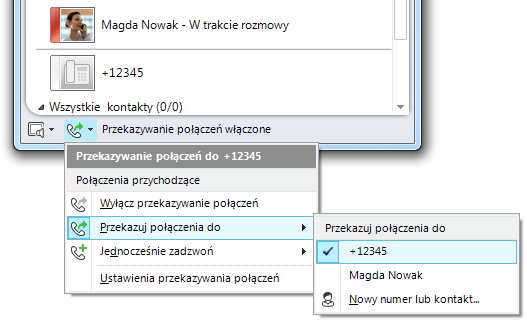 Zarządzanie połączeniami przychodzącymi Lync 2010 pozwala na przekierowanie przychodzących połączeń na inny telefon (np. komórkowy) lub jednoczesne dzwonienie wielu urządzeń na raz (np.