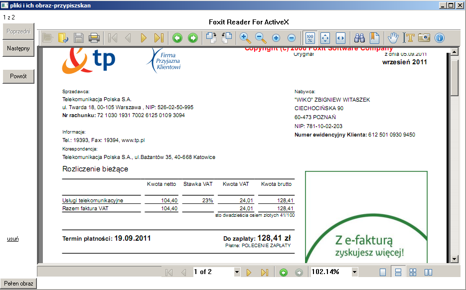 PDF, musi być na stacji zainstalowana przeglądarka tego typu plików Acrobat Reader.