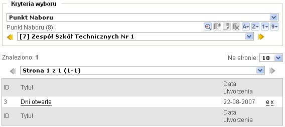 Administracja Rysunek 163. Wybór aktualności do zmodyfikowania. Zostanie wyświetlony ekran modyfikacji. Należy wprowadzić niezbędne zmiany i je zapisać.