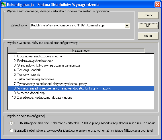 Rys. 24 Skopiowanie składników wynagrodzenia i zmiennych z kartoteki (rozliczeń) pracownika do wzorca.