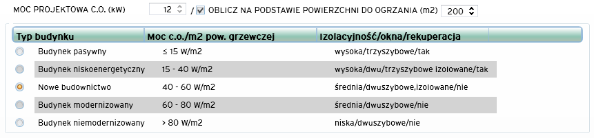 - RODZAJ INSTALACJI: - tylko CO dobór kotła pracującego tylko na potrzeby centralnego ogrzewania - CO i CWU przepływowy dobór kotła dwufunkcyjnego pracującego na potrzeby centralnego ogrzewania i