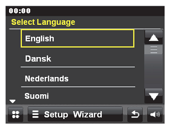Krok 2 Kreator ustawień 1. Kontynuuj powyższe kroki, dotknij ikony YES, zostaniesz poproszony o wybranie Language format (formatu języka): angielski, duński, holenderski, fiński itd.