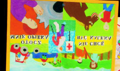 OR w Katowicach Prace dzieci wystawione w siedzibie OR KRUS Fot. OR w Szczecinie Praca konkursowa obrazująca upadek z przyczepy Fot.