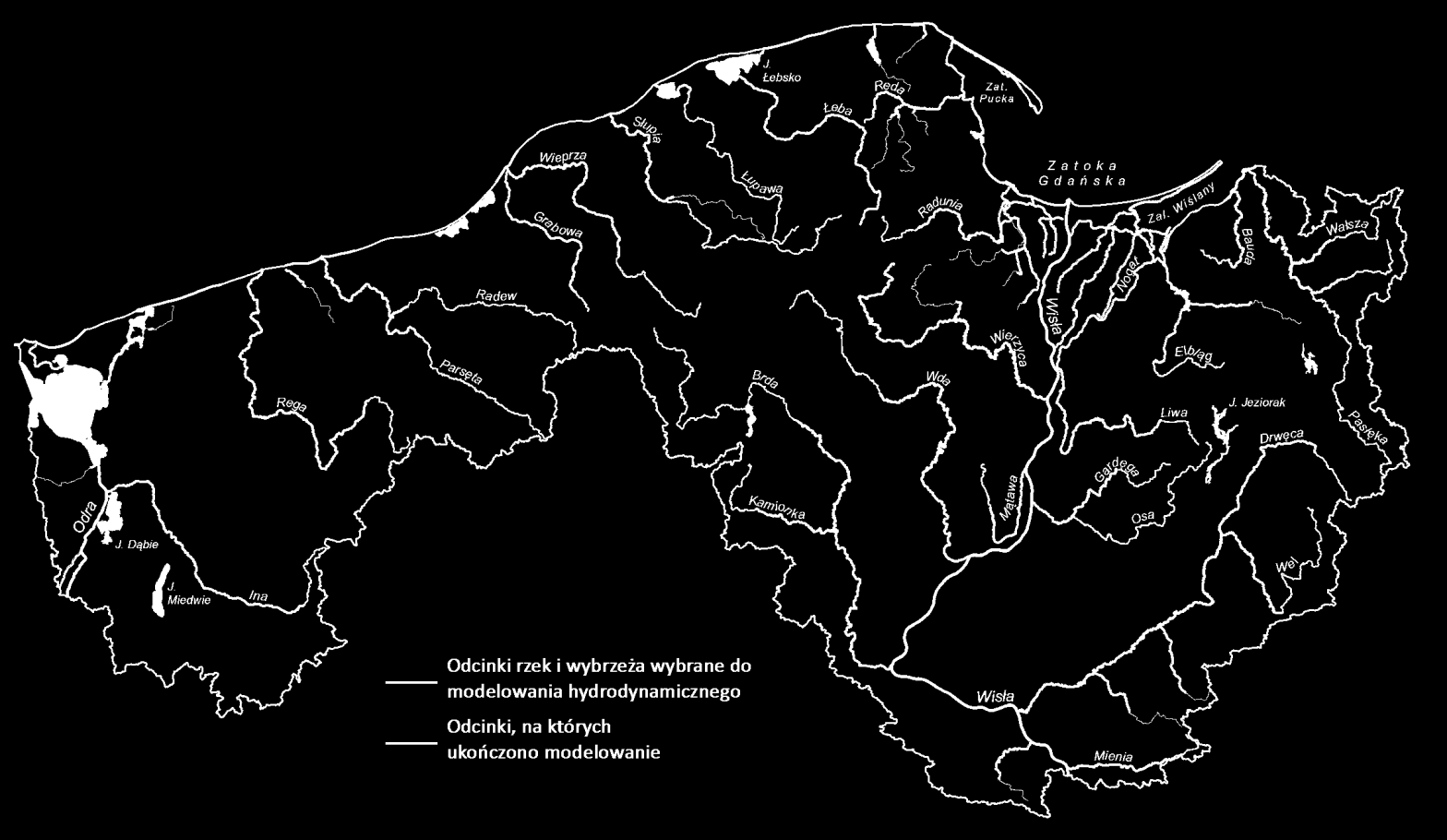 Obszar działania CMPiS w Gdyni Odcinki rzek i wybrzeża,