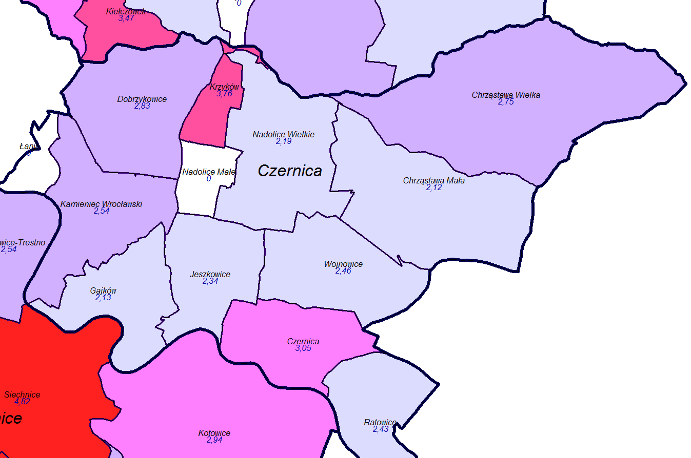 1. Mapy rozkładu cen transakcyjnych dla terenów przeznaczonych pod typowe uprawy rolne.