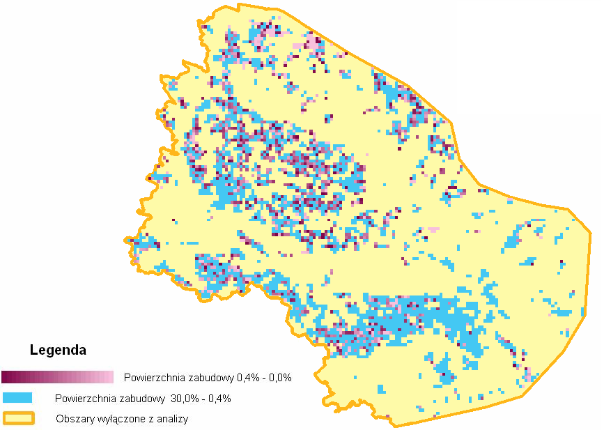 Mapa gęstości zabudowy Na wyżej wytypowanych obszarach zostaje sporządzona mapa gęstości zabudowy.