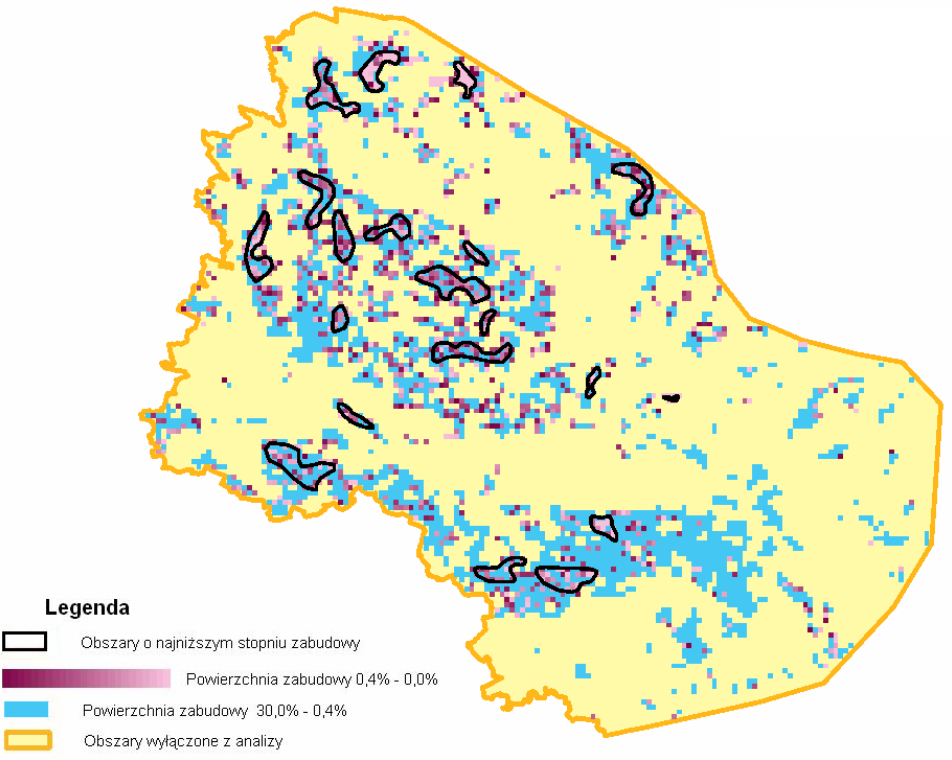 Mapa gęstości zabudowy Na podstawie wyżej przedstawionej mapy