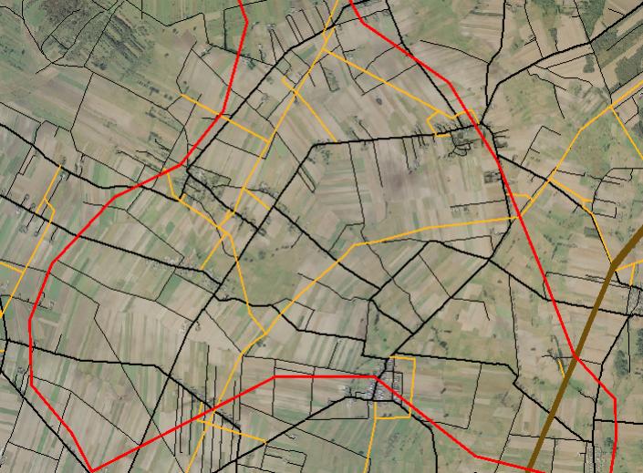 Infrastruktura techniczna na jednym z wytypowanych obszarów Na podstawie danych BDOT można