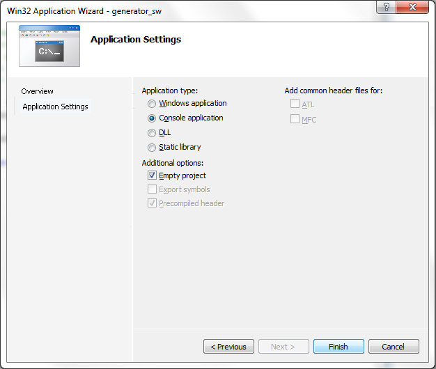 Projekt software owy określić typ aplikacji Application type: Console