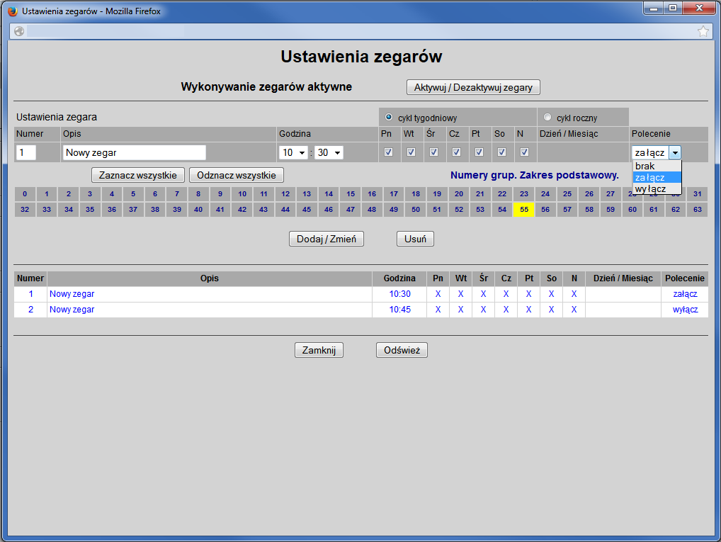 INTEREJS UŻYTKOWNIKA Możliwości oprogramowania: Automatyczne odświeżanie statusu opraw, Sygnalizacja statusu oprawy kolorem oraz opisem, Podawanie opisu lokalizacji opraw, Podawanie parametrów