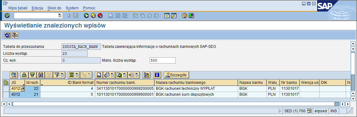 DŁUGOŚĆ POLA Pole nieużywane NUMBER 10 X OPISDODATKOWY RACHUNKU IDRACHBANKGL KONTO UMOWY PARTN. HANDL.