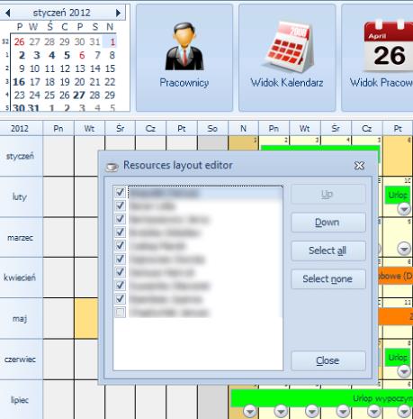 1)W oknie Edytor zasobów można w dowolny sposób zawężać i rozszerzać listę pracowników wybranych wcześniej do analizy W razie potrzeby powiększenia lub pomniejszenia listy