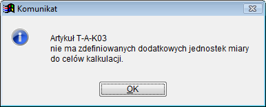 W sytuacji kiedy artykuł ma dodatkowe jednostki miar i mają się nie pojawiać w kalkulatorze jednostek miar, na formularzu dokumentów przy dodawaniu artykułu, jednostka pojawi się na dodatkowa