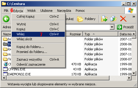 8. Następnie wyszukać w Eksploratorze Windows folder c:\centura i zaznaczyć nazwę folderu Data (3). 9.