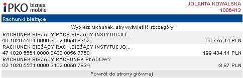 Funkcjonalność serwisu - rachunki Po zalogowaniu się do serwisu na ekranie wyświetli się menu główne.