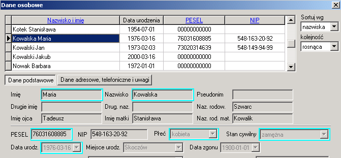 1. CZYNNOŚCI, KTÓRE NALEŻY WYKONAĆ PRZED ROZPOCZĘCIEM PRACY W PROGRAMIE a) Ikony używane w programie i ich funkcje NOWY pozwala na założenie nowego rekordu w bazie.