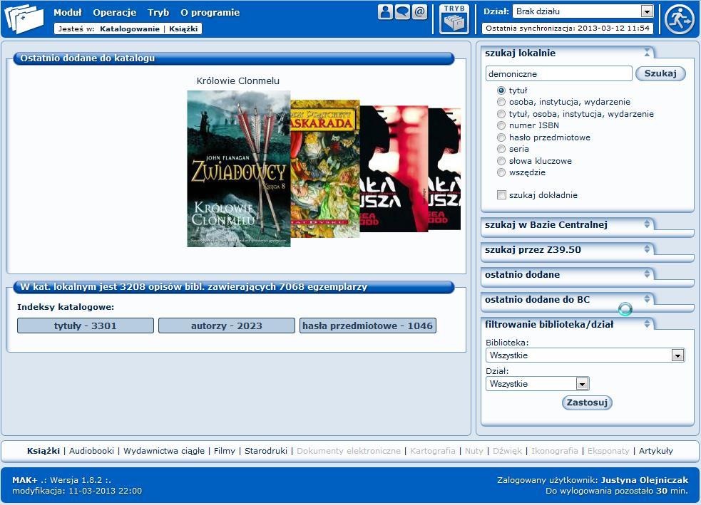Po kliknięciu na KATALOG pojawi się : SEKCJA KSIĄŻKI Moduł katalog i magazyn zostały rozbudowane o rozszerzone filtrowanie zbiorów bibliotecznych.