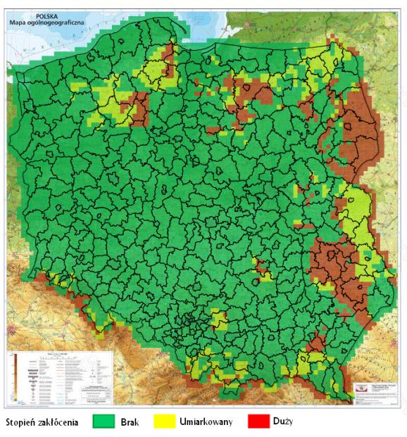 Mapa zakłóceń w sieciach elektroenergetycznych z uwagi na warunki meteorologiczne (MZSE) Mapa operacyjna Mapa operacyjna przedstawia prognozę stopnia zakłócenia na najbliższe 6h, 12h i 24h w sieciach