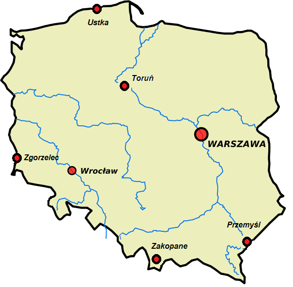 Znalezione obrazy dla zapytania Warszawa,Wrocław,Olsztyn oraz Zakopane. zaznaczone na mapie