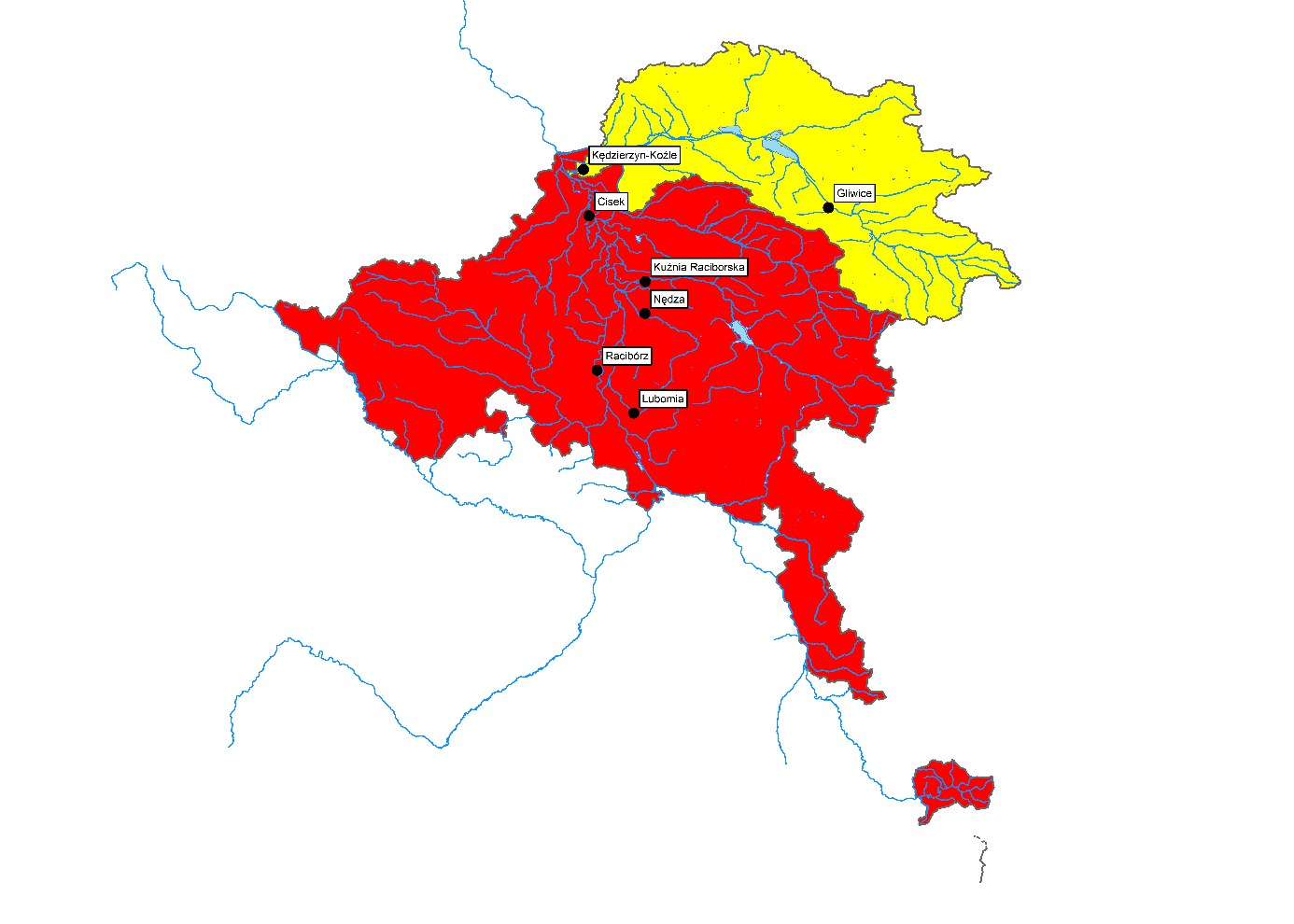 Diagnoza problemów Rysunek nr 13 Obszary problemowe na tle Regionu Wodnego Górnej Odry.